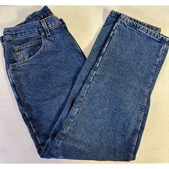 Vintage L.L. Bean‎ Jeans Men's 36 X 30 Blue Denim Red Flannel Tartan Plaid Lined - Picture 1 of 8